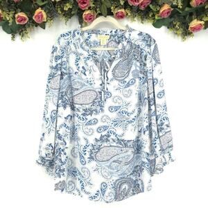 Cynthia Rowley Plus Size Blue Paisley V-neck Peasant Top Size 2X